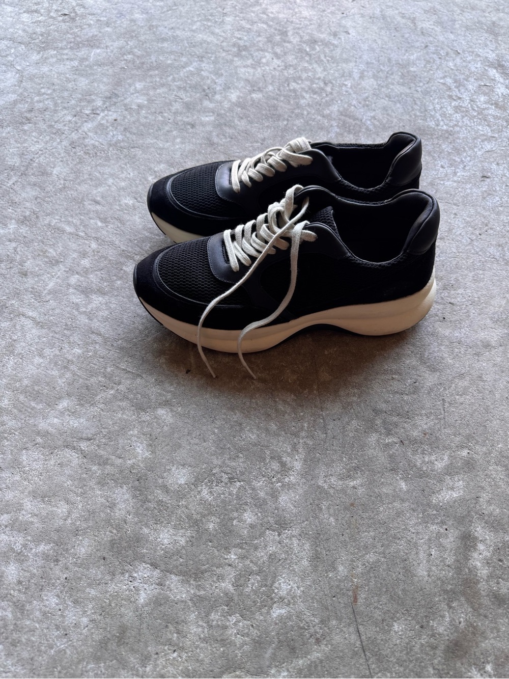 Women’s Black Mesh & Leather Athletic Sneakers with White Sole